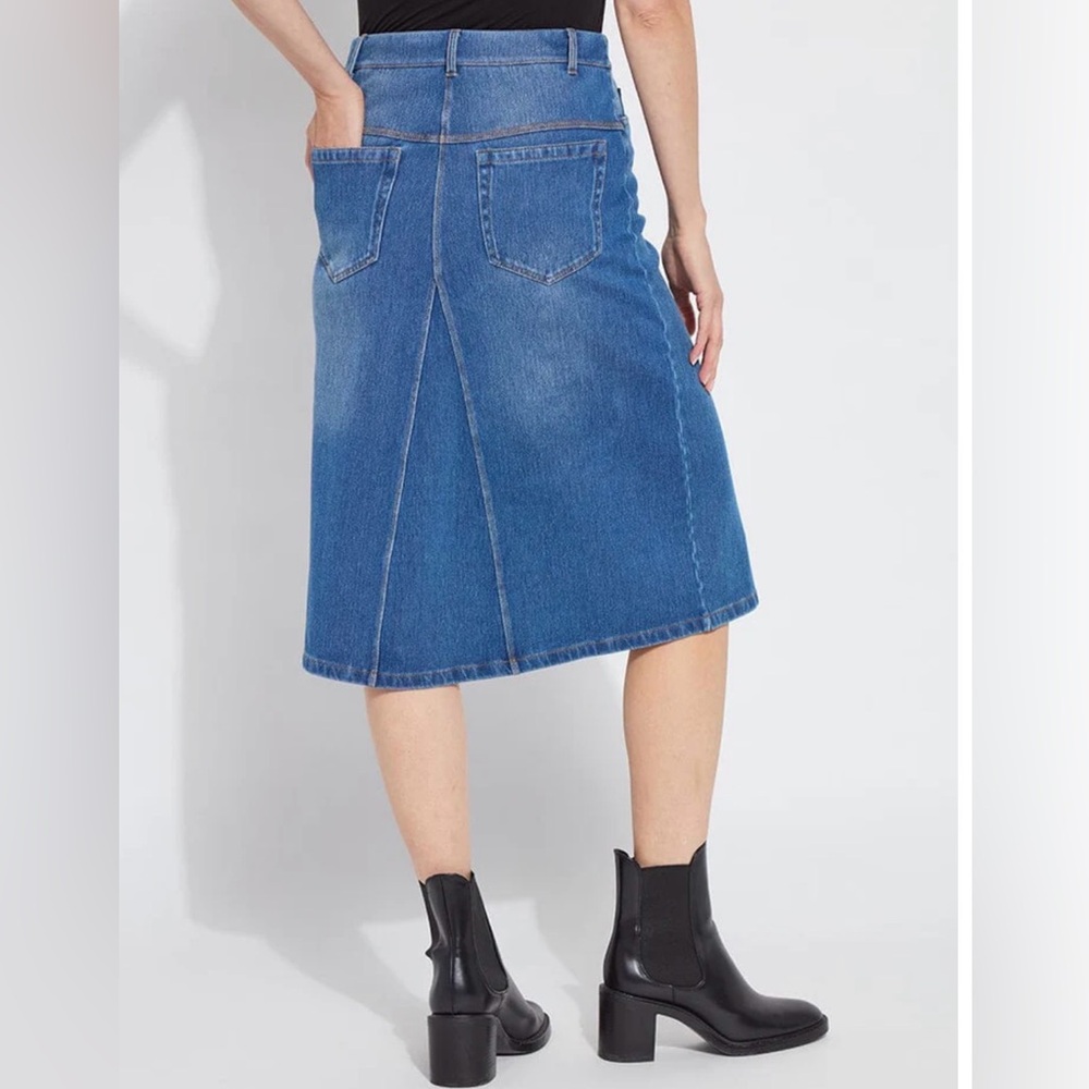 NWT LYSSE New York Blue Denim A-Line Midi Skirt Women S